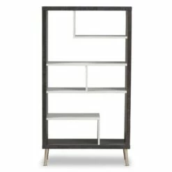 New ๐ 56.14" Atlantic Modern and Contemporary Two-Tone Finished Wood Display Shelf Dark Brown - Baxton Studio ๐
