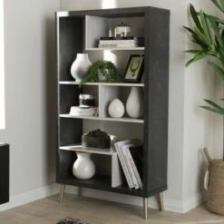 New 😍 56.14" Atlantic Modern and Contemporary Two-Tone Finished Wood Display Shelf Dark Brown - Baxton Studio 🌟 -Bookshelves And Bookcases store unnamed file 1038