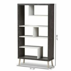 New 😍 56.14" Atlantic Modern and Contemporary Two-Tone Finished Wood Display Shelf Dark Brown - Baxton Studio 🌟 -Bookshelves And Bookcases store unnamed file 1040