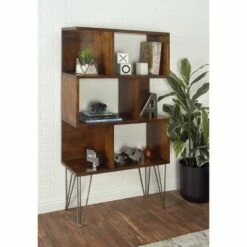 Brand new 🛒 61" Metal and Wood 3 Shelf Books Shelf Brown - Olivia & May 🎁