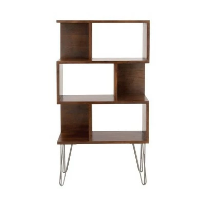 Brand new 🛒 61" Metal and Wood 3 Shelf Books Shelf Brown - Olivia & May 🎁 4 Brand new 🛒 61" Metal and Wood 3 Shelf Books Shelf Brown - Olivia & May 🎁 - Image 2