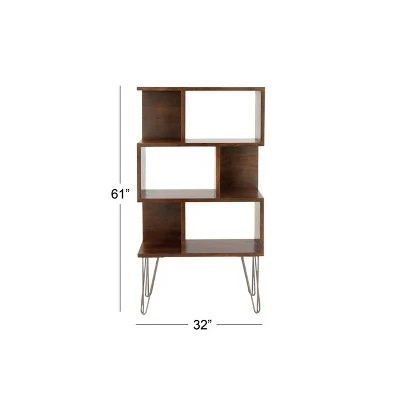 Brand new 🛒 61" Metal and Wood 3 Shelf Books Shelf Brown - Olivia & May 🎁 7 Brand new 🛒 61" Metal and Wood 3 Shelf Books Shelf Brown - Olivia & May 🎁 - Image 5