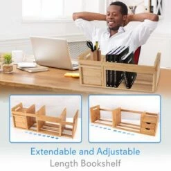 Top 10 🌟 SereneLife Natural Bamboo Shelf Adjustable Bookshelf Desktop Organizer Unit with Storage Drawers for Books and Office Supplies 👏