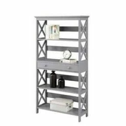 Cheap ⭐ 59.75" Oxford 5 Tier Bookcase with Drawer Gray - Breighton Home ⌛