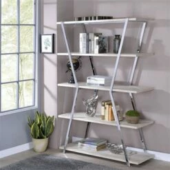 Hot Sale 😀 Ketano Metal 4-Shelf Bookcase in Chrome - Furniture of America 🌟