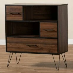 Brand new 🧨 38.98" 1 Drawer Charis Two-Tone Finished Wood Bookshelf Walnut/Black - Baxton Studio 😍 -Bookshelves And Bookcases store unnamed file 1243