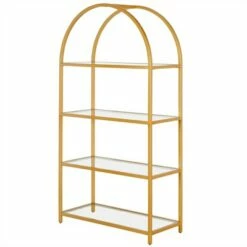 Best Pirce 🧨 Henn& Hart 62 in. Arched Brass Finish Bookcase - Henn&Hart 🎁 -Bookshelves And Bookcases store unnamed file 1259