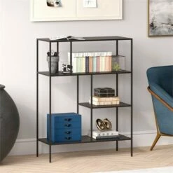Discount 🛒 Henn& Hart 48" Tall Black Bronze Bookcase - Henn&Hart ⭐ -Bookshelves And Bookcases store unnamed file 1287