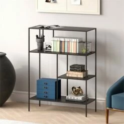 Discount 🛒 Henn& Hart 48" Tall Black Bronze Bookcase - Henn&Hart ⭐ -Bookshelves And Bookcases store unnamed file 1290