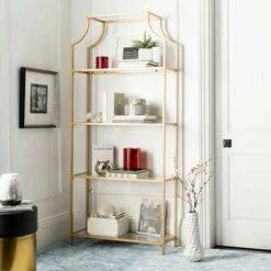 Best Pirce 💯 80" Slater 4 Tier Etagere Gold - Safavieh 🛒