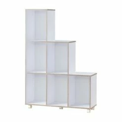 Budget ๐ Chapin 6-Compartment Wood Bookcase in White - Furniture of America ๐