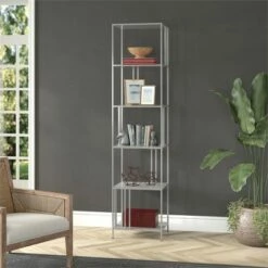 Coupon 💯 Henn& Hart 18" Wide Silver Bookcase - Henn&Hart ✨ -Bookshelves And Bookcases store unnamed file 1393