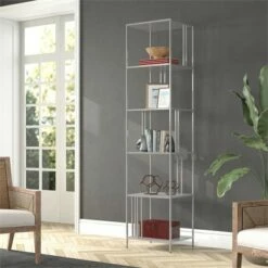 Coupon 💯 Henn& Hart 18" Wide Silver Bookcase - Henn&Hart ✨ -Bookshelves And Bookcases store unnamed file 1397