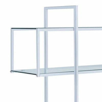 Best deal ⭐ 63" Bookcase with 5 Tempered Glass Shelves and Electroplated Frame Chrome - Benzara 💯 3 Best deal ⭐ 63" Bookcase with 5 Tempered Glass Shelves and Electroplated Frame Chrome - Benzara 💯