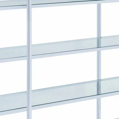 Best deal ⭐ 63" Bookcase with 5 Tempered Glass Shelves and Electroplated Frame Chrome - Benzara 💯 4 Best deal ⭐ 63" Bookcase with 5 Tempered Glass Shelves and Electroplated Frame Chrome - Benzara 💯 - Image 2