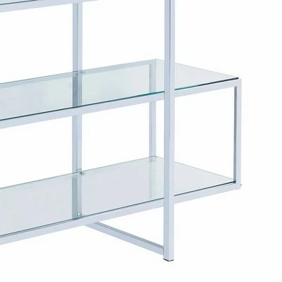 Best deal ⭐ 63" Bookcase with 5 Tempered Glass Shelves and Electroplated Frame Chrome - Benzara 💯 5 Best deal ⭐ 63" Bookcase with 5 Tempered Glass Shelves and Electroplated Frame Chrome - Benzara 💯 - Image 3