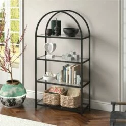 Outlet 👏 Henn& Hart 62 in. Arched Black Bronze Bookcase - Henn&Hart 🎁 -Bookshelves And Bookcases store unnamed file 1444
