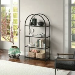 Outlet 👏 Henn& Hart 62 in. Arched Black Bronze Bookcase - Henn&Hart 🎁 -Bookshelves And Bookcases store unnamed file 1445