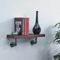 New ❤️ 23.5" x 7.3" Industrial Pipe Wall Shelf - Danya B. Dark Brown/silver 🤩