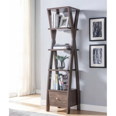 Best Pirce π Stokes Wood 4-Shelf 71-Inch Standard Bookcase in Walnut Oak - Furniture of America π 4 Best Pirce π Stokes Wood 4-Shelf 71-Inch Standard Bookcase in Walnut Oak - Furniture of America π - Image 2