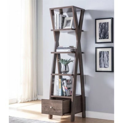 Best Pirce π Stokes Wood 4-Shelf 71-Inch Standard Bookcase in Walnut Oak - Furniture of America π 5 Best Pirce π Stokes Wood 4-Shelf 71-Inch Standard Bookcase in Walnut Oak - Furniture of America π - Image 3