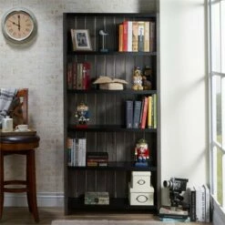 Budget ๐ Iman 5-Shelf Wood Bookcase in Dark Gray and Black - Furniture of America โจ