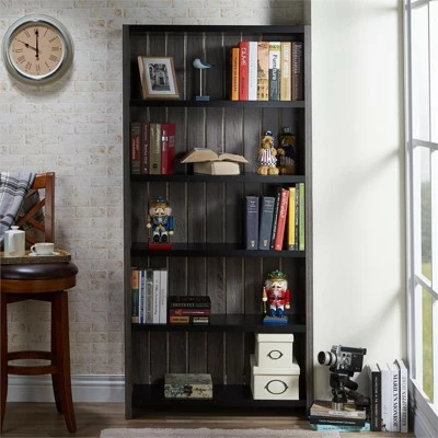 Budget 👏 Iman 5-Shelf Wood Bookcase in Dark Gray and Black - Furniture of America ✨ 3 Budget 👏 Iman 5-Shelf Wood Bookcase in Dark Gray and Black - Furniture of America ✨