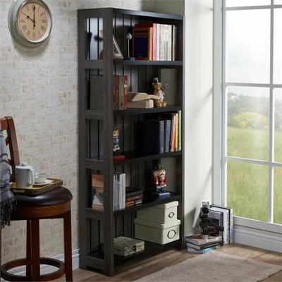 Budget 👏 Iman 5-Shelf Wood Bookcase in Dark Gray and Black - Furniture of America ✨ 4 Budget 👏 Iman 5-Shelf Wood Bookcase in Dark Gray and Black - Furniture of America ✨ - Image 2