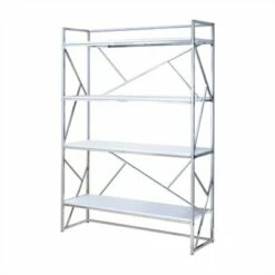 Discount ๐ Bettallo Modern Wood 4 Shelf Bookcase in Chrome and White - Furniture of America ๐