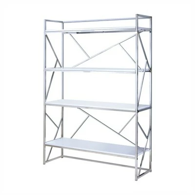 Discount 👏 Bettallo Modern Wood 4 Shelf Bookcase in Chrome and White - Furniture of America 🔔 3 Discount 👏 Bettallo Modern Wood 4 Shelf Bookcase in Chrome and White - Furniture of America 🔔