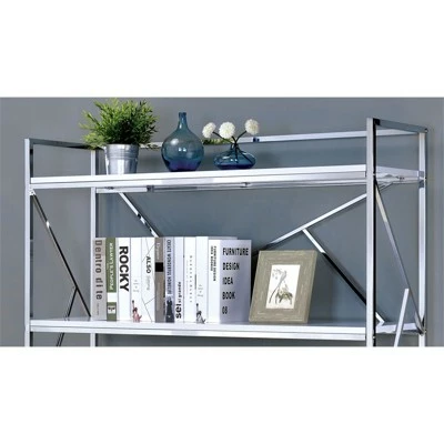 Discount 👏 Bettallo Modern Wood 4 Shelf Bookcase in Chrome and White - Furniture of America 🔔 5 Discount 👏 Bettallo Modern Wood 4 Shelf Bookcase in Chrome and White - Furniture of America 🔔 - Image 3