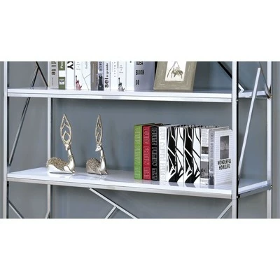 Discount 👏 Bettallo Modern Wood 4 Shelf Bookcase in Chrome and White - Furniture of America 🔔 6 Discount 👏 Bettallo Modern Wood 4 Shelf Bookcase in Chrome and White - Furniture of America 🔔 - Image 4