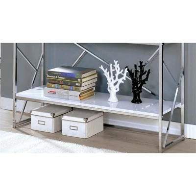 Discount 👏 Bettallo Modern Wood 4 Shelf Bookcase in Chrome and White - Furniture of America 🔔 7 Discount 👏 Bettallo Modern Wood 4 Shelf Bookcase in Chrome and White - Furniture of America 🔔 - Image 5