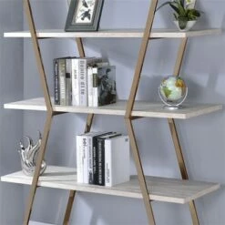 Buy 🌟 Ketano Metal 4-Shelf Bookcase in Champagne and White - Furniture of America 🎉 -Bookshelves And Bookcases store unnamed file 1543