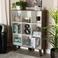 Buy 🎉 43.99" 9 Shelf Senja Two-Tone Finished Wood Bookshelf White/Walnut - Baxton Studio 🔥 -Bookshelves And Bookcases store unnamed file 1560