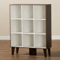 Buy 🎉 43.99" 9 Shelf Senja Two-Tone Finished Wood Bookshelf White/Walnut - Baxton Studio 🔥 -Bookshelves And Bookcases store unnamed file 1561