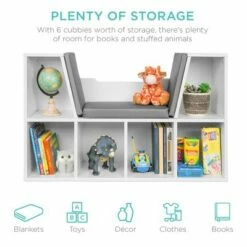 Budget 👍 Best Choice Products 6-Cubby Kids Bedroom Storage Organizer, Multi-Purpose Bookcase w/ Cushioned Reading Nook ✨