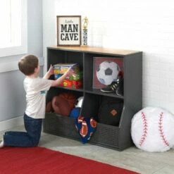 Buy 😍 Badger Basket Metal and Bamboo MultiBin Storage Cubby Charcoal/Natural 🧨