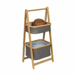 Best Pirce 🤩 Honey-Can-Do 2 Tier Bamboo and Canvas A-Frame Shelving Unit 🔔