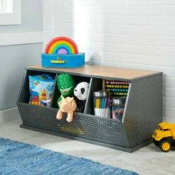 Best deal ⭐ Badger Basket Metal and Bamboo 3 Bin Stackable Storage Cubby Charcoal/Natural 🔥