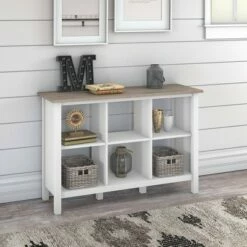 Promo 🎁 30" 6 Cube Mayfield Bookshelf Shiplap Gray/Pure White - Bush Furniture 👏