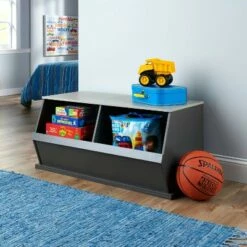 Wholesale ✨ Badger Basket 2 Bin Stackable Storage Cubby Charcoal/Gray Woodgrain ⌛