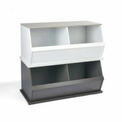 Wholesale ✨ Badger Basket 2 Bin Stackable Storage Cubby Charcoal/Gray Woodgrain ⌛ -Bookshelves And Bookcases store unnamed file 1929