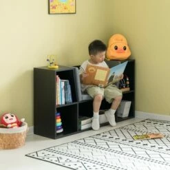 Best Sale ⭐ Basicwise Modern Multi-Purpose Bookshelf with Storage Space and Gray Cushioned Reading Nook 😍