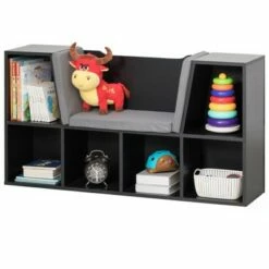 Best Sale ⭐ Basicwise Modern Multi-Purpose Bookshelf with Storage Space and Gray Cushioned Reading Nook 😍 -Bookshelves And Bookcases store unnamed file 2031