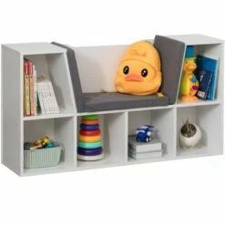Best Sale ⭐ Basicwise Modern Multi-Purpose Bookshelf with Storage Space and Gray Cushioned Reading Nook 😍 -Bookshelves And Bookcases store unnamed file 2032