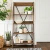 Best Pirce 🔔 68.25" Boho 4 Tier Solid Wood Ladder Bookshelf Plant Stand - Saracina Home Gray ⭐