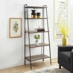 Wholesale 🎉 72" Open Storage Ladder Bookshelf - Saracina Home Dark Walnut ⌛