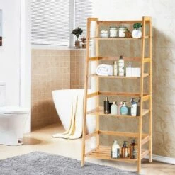Cheap 🔔 Costway Multifunctional 4 Shelf Bamboo Bookcase Ladder Plant Flower Stand Rack Storage ⭐ -Bookshelves And Bookcases store unnamed file 2196