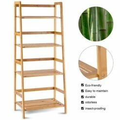 Cheap 🔔 Costway Multifunctional 4 Shelf Bamboo Bookcase Ladder Plant Flower Stand Rack Storage ⭐ -Bookshelves And Bookcases store unnamed file 2197